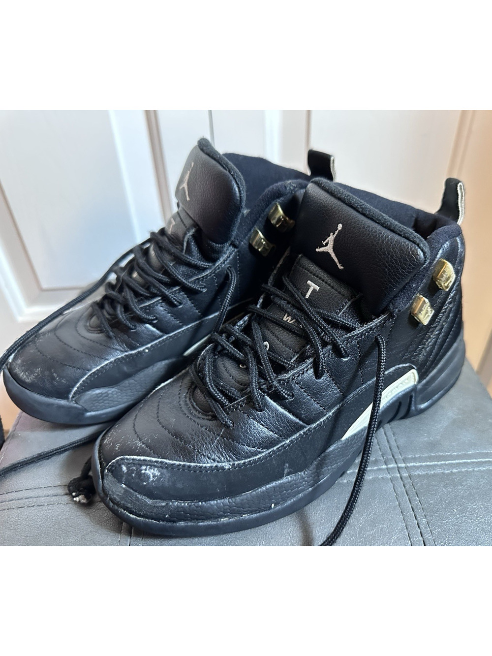 Kids Nike Air Jordan 12 Shoes Sz 4Y Black White Retro 153265-013 Sneakers Youth